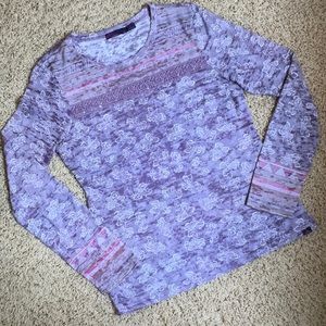 Prana long sleeve cotton blend floral burnout embroidered shirt M